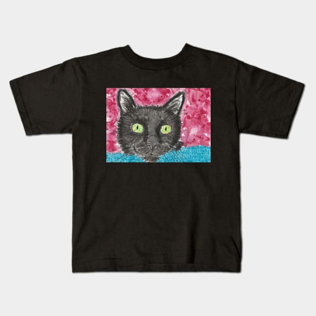 Cute  black cat face painting Kids T-Shirt by SamsArtworks